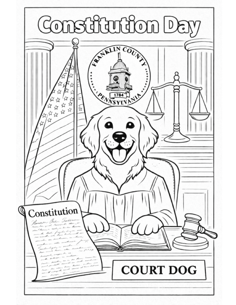 Coloring book page of Officer Dudley for Constitution Day